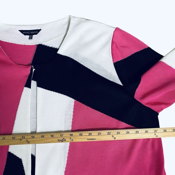 Ming Wang Cardigan 2X Colorblock Acrylic Knit Black Pink 3/4 Sleeve Relaxed - Picture 4 of 8